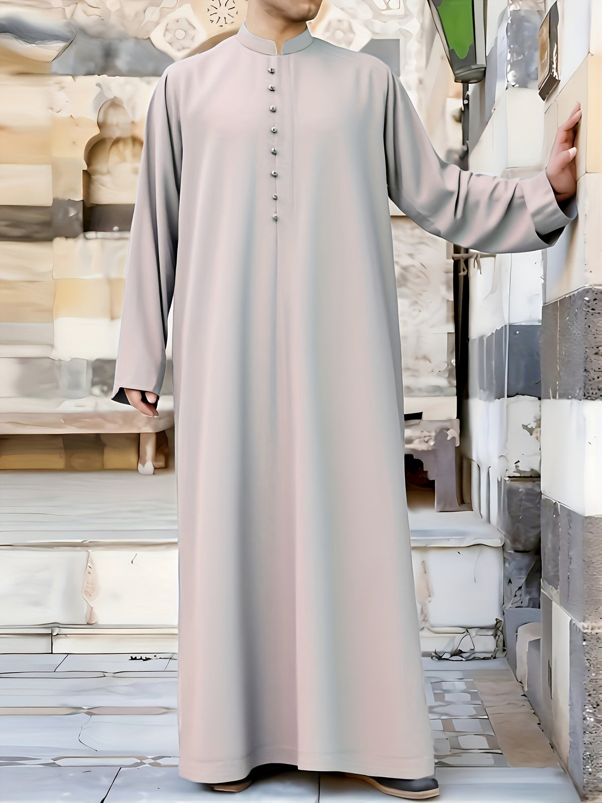 Abaya Árabe Com a Gola Fechada e Botão - Loja Al Baraka