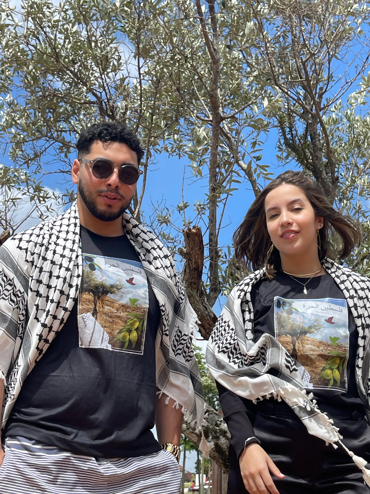 Camiseta com Símbolos de Resistencia Palestina - Loja Al Baraka - EM ESTOQUE