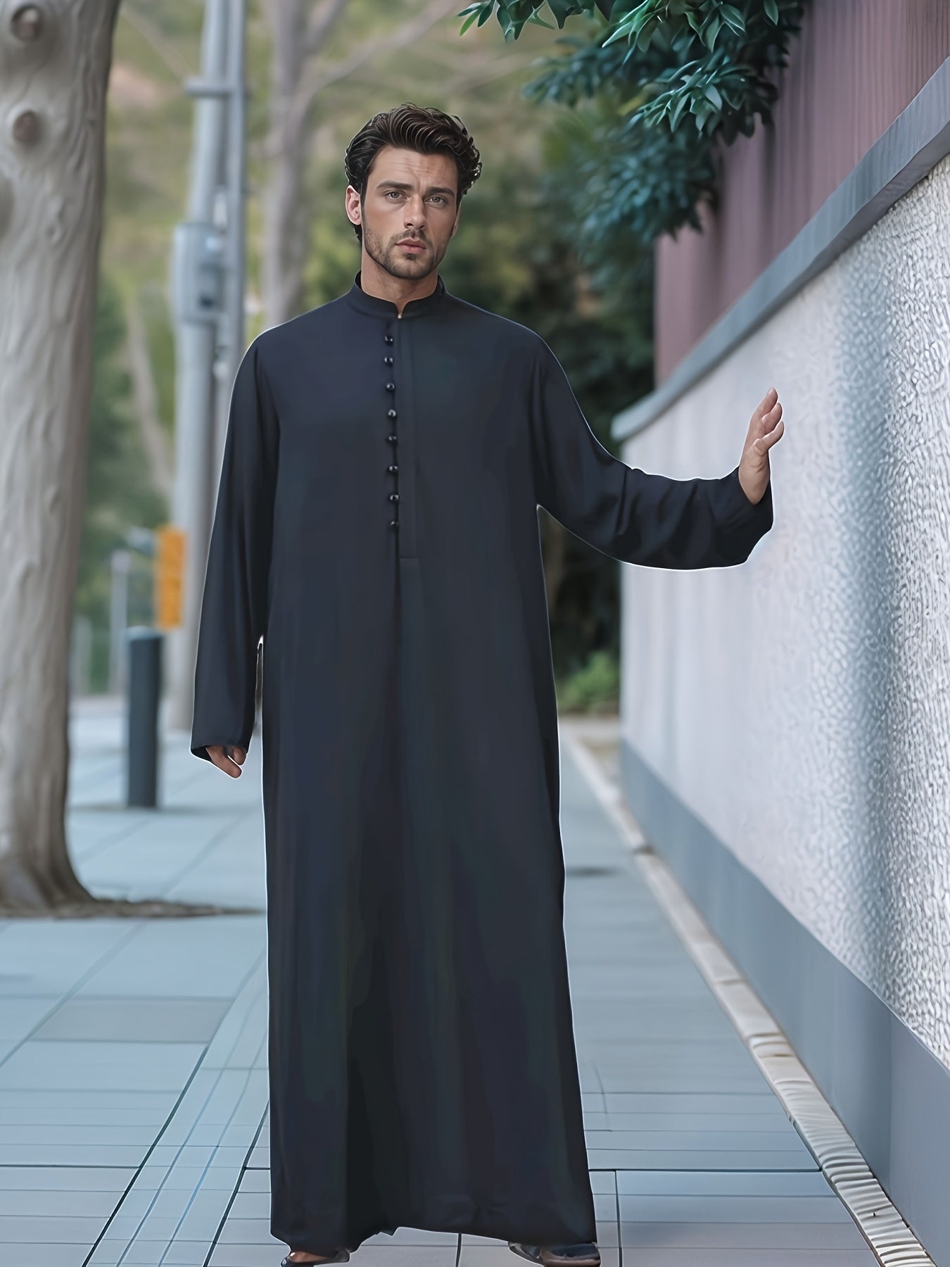 Abaya Árabe Com a Gola Fechada e Botão - Loja Al Baraka