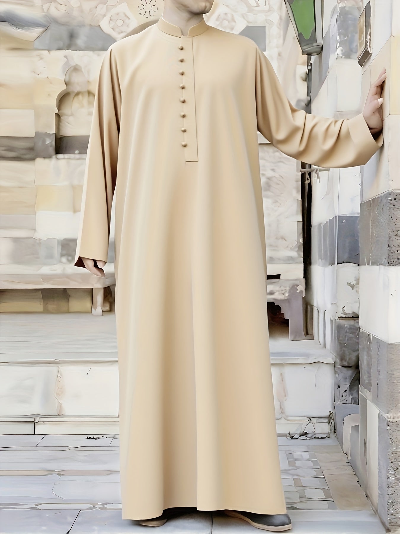 Abaya Árabe Com a Gola Fechada e Botão - Loja Al Baraka