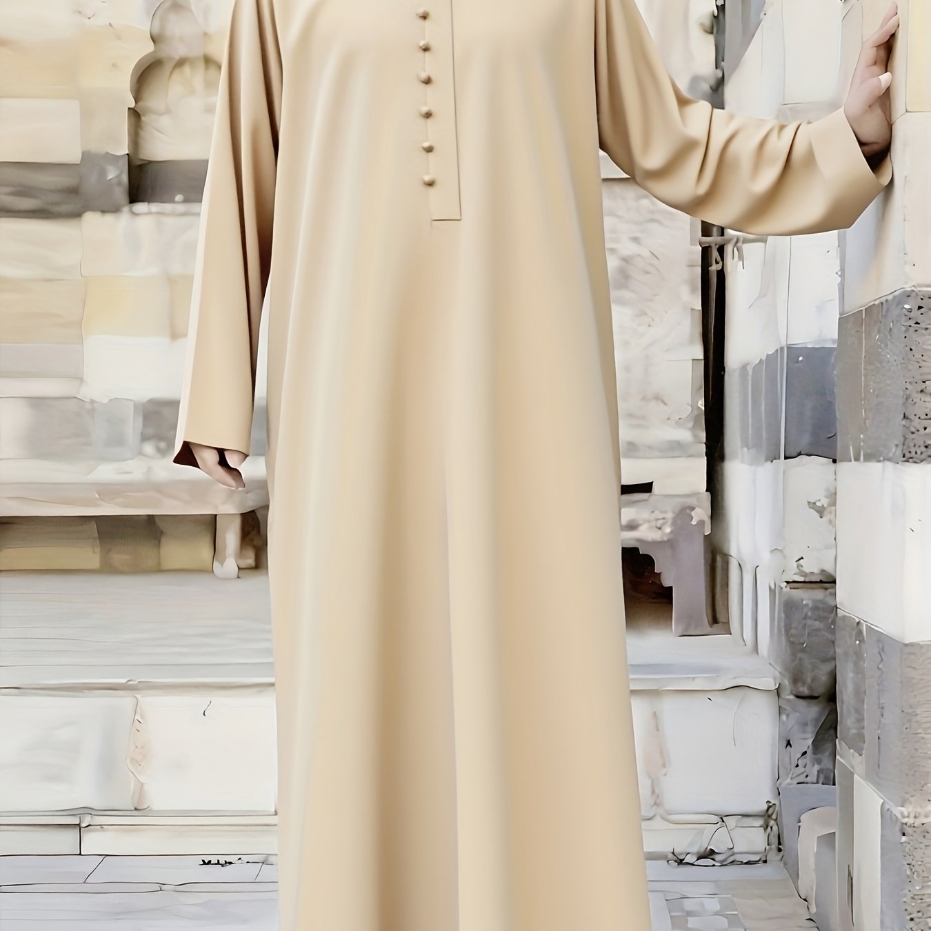 Abaya Árabe Com a Gola Fechada e Botão - Loja Al Baraka