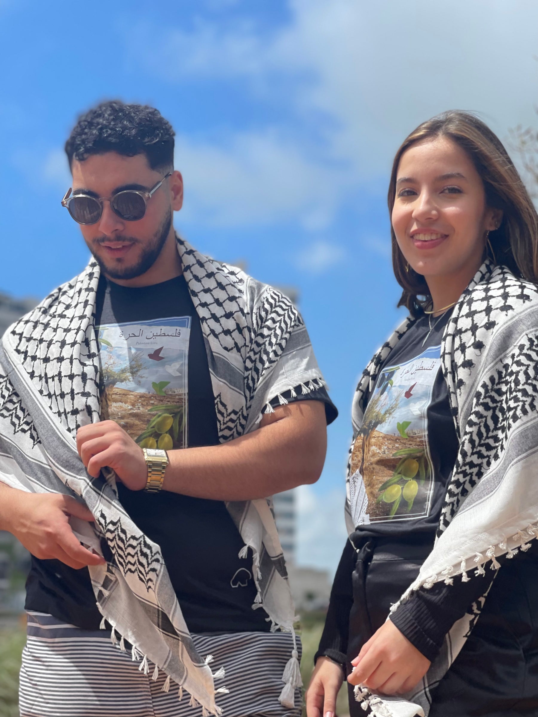 Camiseta com Símbolos de Resistencia Palestina - Loja Al Baraka - EM ESTOQUE