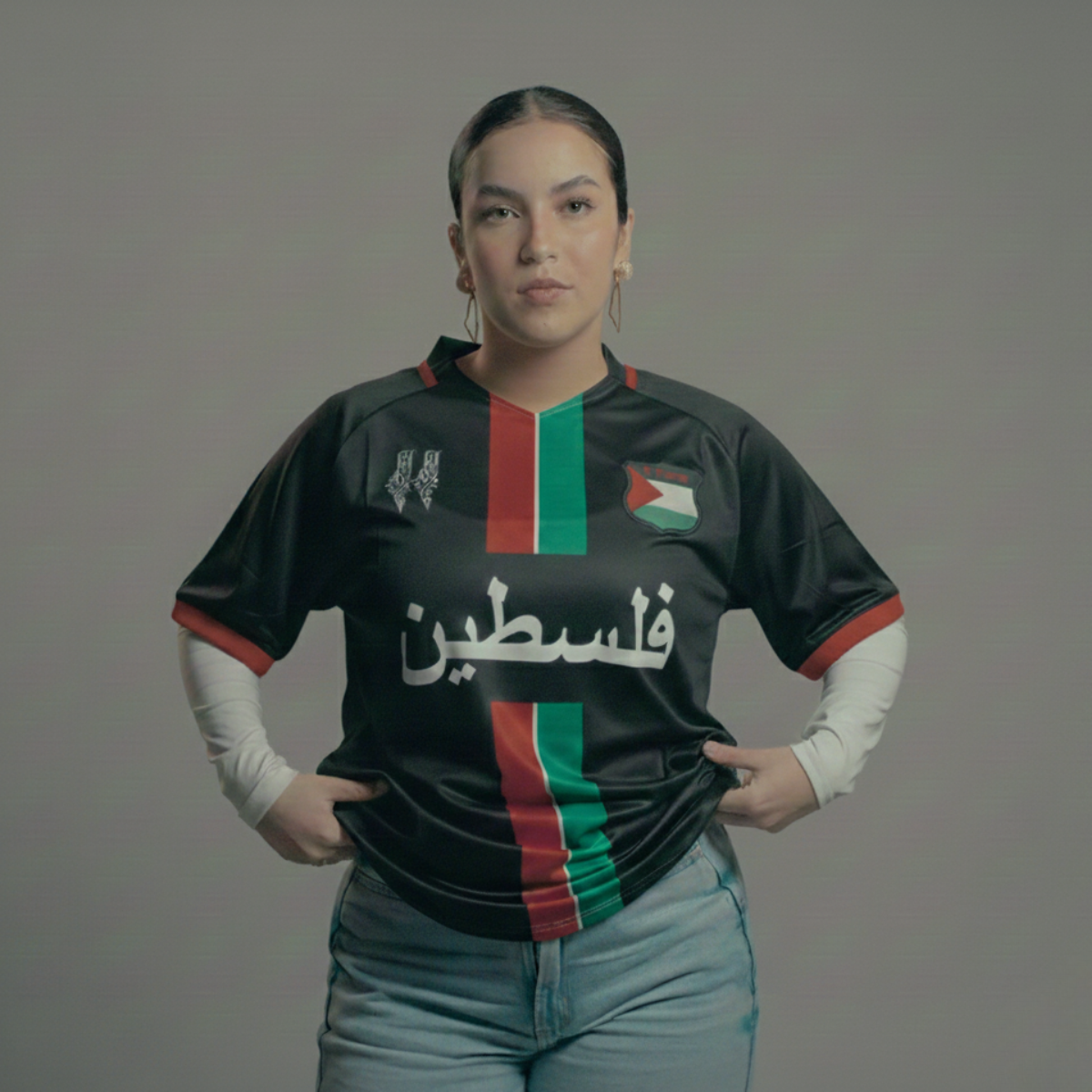 Camiseta da Seleção Palestina De Futebol Preta em Árabe - Loja Al Baraka