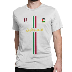 Camiseta Com Listras - Palestina em Árabe - Loja Al Baraka