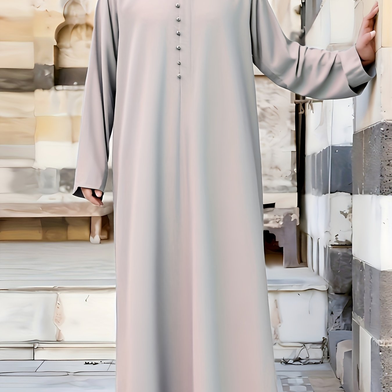 Abaya Árabe Com a Gola Fechada e Botão - Loja Al Baraka