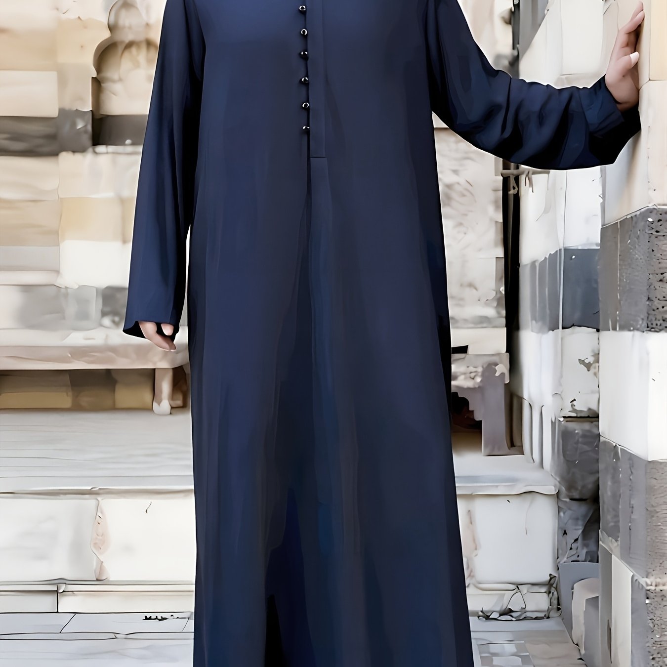 Abaya Árabe Com a Gola Fechada e Botão - Loja Al Baraka