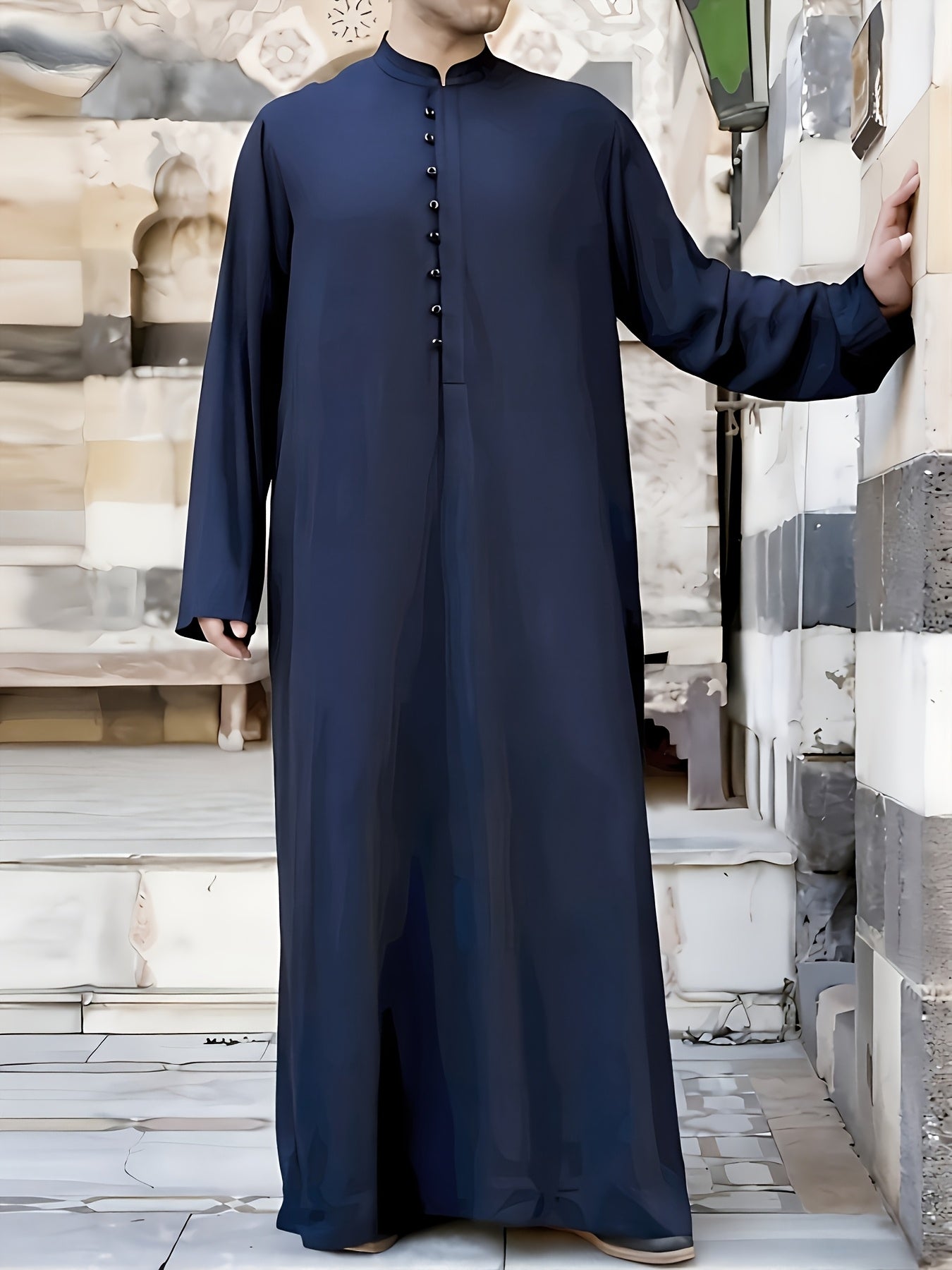 Abaya Árabe Com a Gola Fechada e Botão - Loja Al Baraka