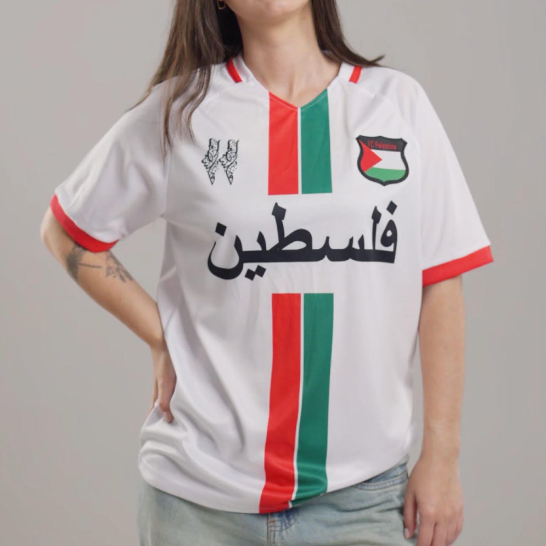 Camiseta da Seleção Palestina De Futebol Branca em Árabe - Loja Al Baraka